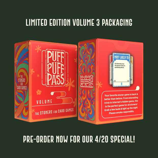 Puff Puff Pass: The Card Game for Stoners w/ 109 Hilarious Trivia,  Conversation Starters, Would You Rathers, and More.
